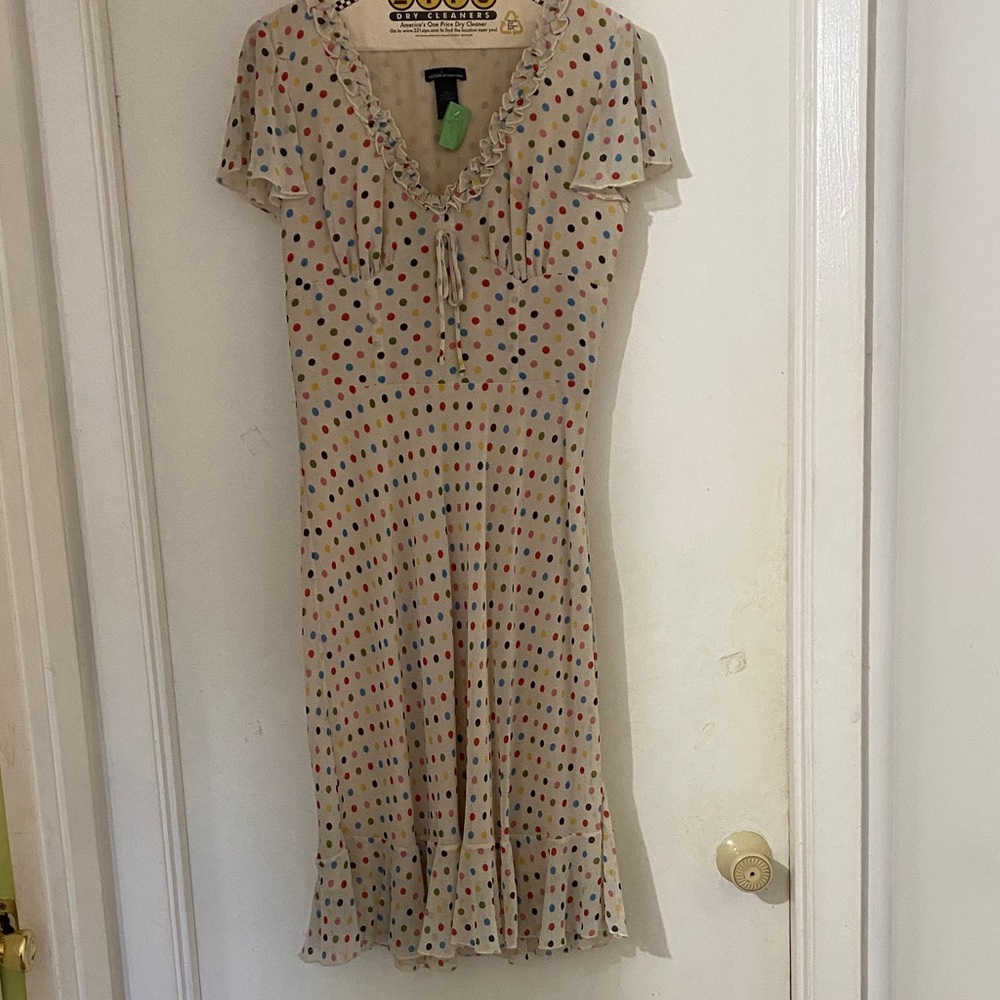 Moda International Cream Multicolor Polka Dot Midi Dress